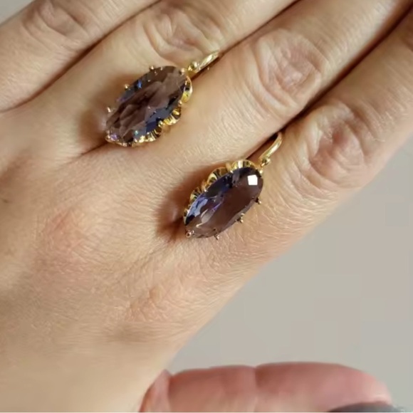 Vintage Purple Gold Crystal Earrings - Picture 4 of 4